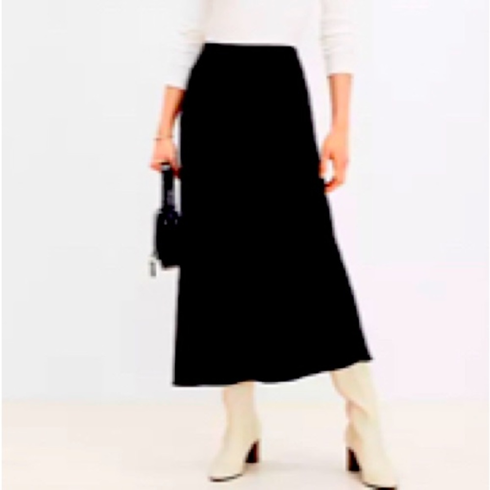 Loft satin bias midi skirt in black